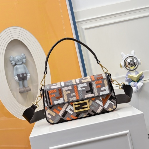 Fendi Baguette Bag with FF Embroidery Canvas and Detachable Strap 1 Fendi Baguette Bag with FF Embroidery Canvas and Detachable Strap