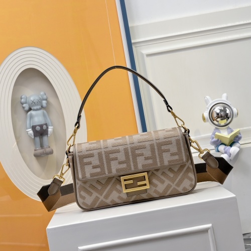 Fendi Baguette Canvas Bag with FF Embroidery & Detachable Shoulder Strap 1 Fendi Baguette Canvas Bag with FF Embroidery & Detachable Shoulder Strap