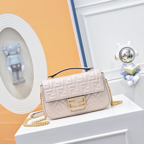 Fendi Baguette Embossed Lambskin Leather Shoulder Bag with Chain Strap 1 Fendi Baguette Embossed Lambskin Leather Shoulder Bag with Chain Strap