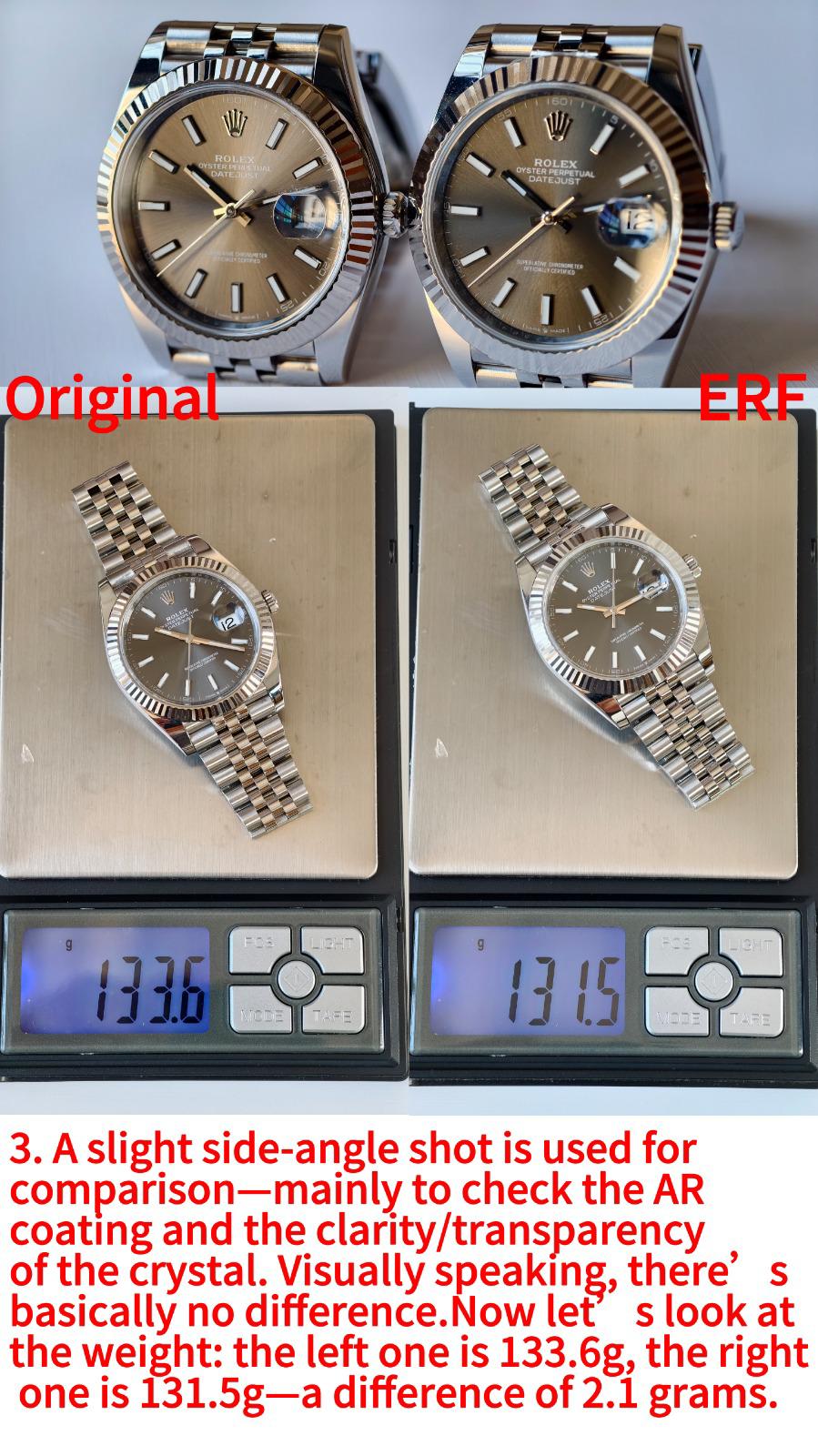 NO:765200,'Card-free movement' ERF factory's latest log-type DATEJUST41 series - 131.5g weight-increased version (the official weight of the whole watch is about 133 grams). Equipped with Shanghai Jinghe's new generation card-free Cal. The core feature of Cal., the newly upgraded and polished plywood is not only eye-catching, but also has significantly improved stability and simulation. Using 904L steel, the brushed and polished light and shadow levels are closer to the original texture! The disc surface is made of sunburst pattern, and as the angle is turned, there will be a delicate original light and shadow diffusion effect! The proportions of the bar and nail scales are more coordinated, the 12 o'clock crown mark has a clearer three-dimensional effect, the edges of the word nails are sharper, and it uses a sapphire crystal high-lens surface, and the transparency and AR coating reflection are closer to the original! The details of the entire watch are full of sincerity, and it must be a high-quality product produced by ERF.19860909“无卡度机芯”ERF工厂最新日志型DATEJUST41系列——131.5克增重版（官方整表重量约133克左右）. 搭载上海靖和全新一代无卡度Cal.机芯,突破传统工艺极限,蓝色游丝+无卡度惯性调校结构（砝码调校思路）,摆轮区结构观感与技术路线无限贴近原装 Cal.的核心特征,夹板全新升级打磨不仅让人眼前一亮,并且稳定性与仿真度显著提升. 选用904L钢材,拉丝与抛光的光影层次更接近原版质感！盘面采用太阳饰纹打底,随着角度转动会有细腻的原版光影扩散效果！条钉刻度比例更协调、12点位皇冠标立体感更清晰、字钉边缘更利落、采用蓝宝石水晶高透镜面,通透度与AR镀膜反光更贴近原装！整表细节之处,满满皆是诚意,ERF出品 必属精品.,,Watch