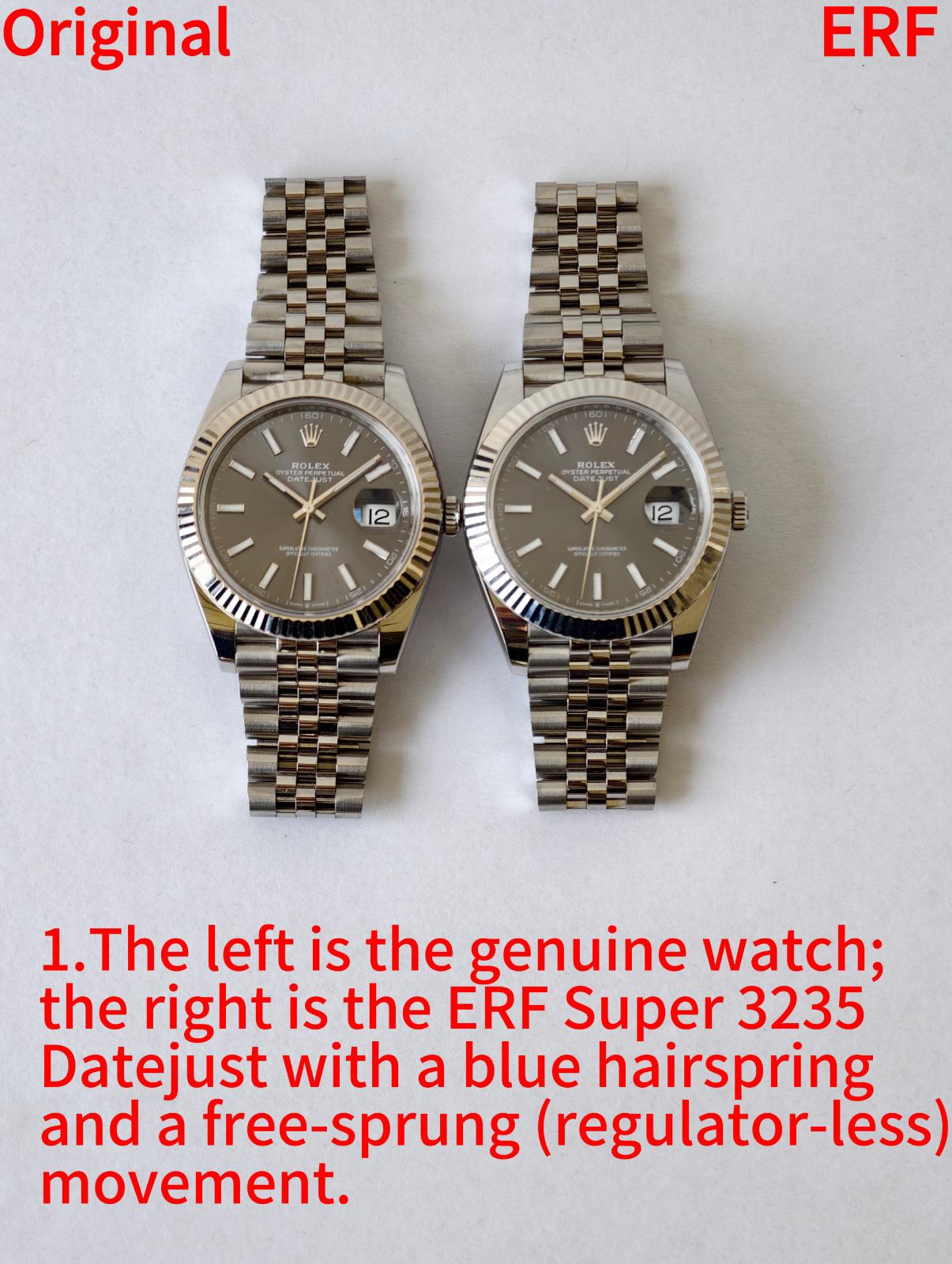 NO:741718,All the surprises - are derived from the continuous breakthroughs in the ERF factory's latest log-type DATEJUST41 series - the 131.5g weight-increased version (the official weight of the whole watch is about 133g). Equipped with a new generation of Shanghai Jinghe's card-free Cal. The core feature of Cal., the newly upgraded and polished plywood is not only eye-catching, but also has significantly improved stability and simulation. Using 904L steel, the brushed and polished light and shadow levels are closer to the original texture! The disc surface is made of sunburst pattern, and as the angle is turned, there will be a delicate original light and shadow diffusion effect! The proportions of the bar and nail scales are more coordinated, the 12 o'clock crown mark has a clearer three-dimensional effect, the edges of the word nails are sharper, and it uses a sapphire crystal high-lens surface, and the transparency and AR coating reflection are closer to the original! The details of the entire watch are full of sincerity, and it must be a high-quality product produced by ERF.19860909所有的惊艳——都源自于不断地突破 ERF工厂最新日志型DATEJUST41系列——131.5克增重版（官方整表重量约133克左右）. 搭载上海靖和全新一代无卡度Cal.机芯,突破传统工艺极限,蓝色游丝+无卡度惯性调校结构（砝码调校思路）,摆轮区结构观感与技术路线无限贴近原装 Cal.的核心特征,夹板全新升级打磨不仅让人眼前一亮,并且稳定性与仿真度显著提升. 选用904L钢材,拉丝与抛光的光影层次更接近原版质感！盘面采用太阳饰纹打底,随着角度转动会有细腻的原版光影扩散效果！条钉刻度比例更协调、12点位皇冠标立体感更清晰、字钉边缘更利落、采用蓝宝石水晶高透镜面,通透度与AR镀膜反光更贴近原装！整表细节之处,满满皆是诚意,ERF出品 必属精品.,,Watch