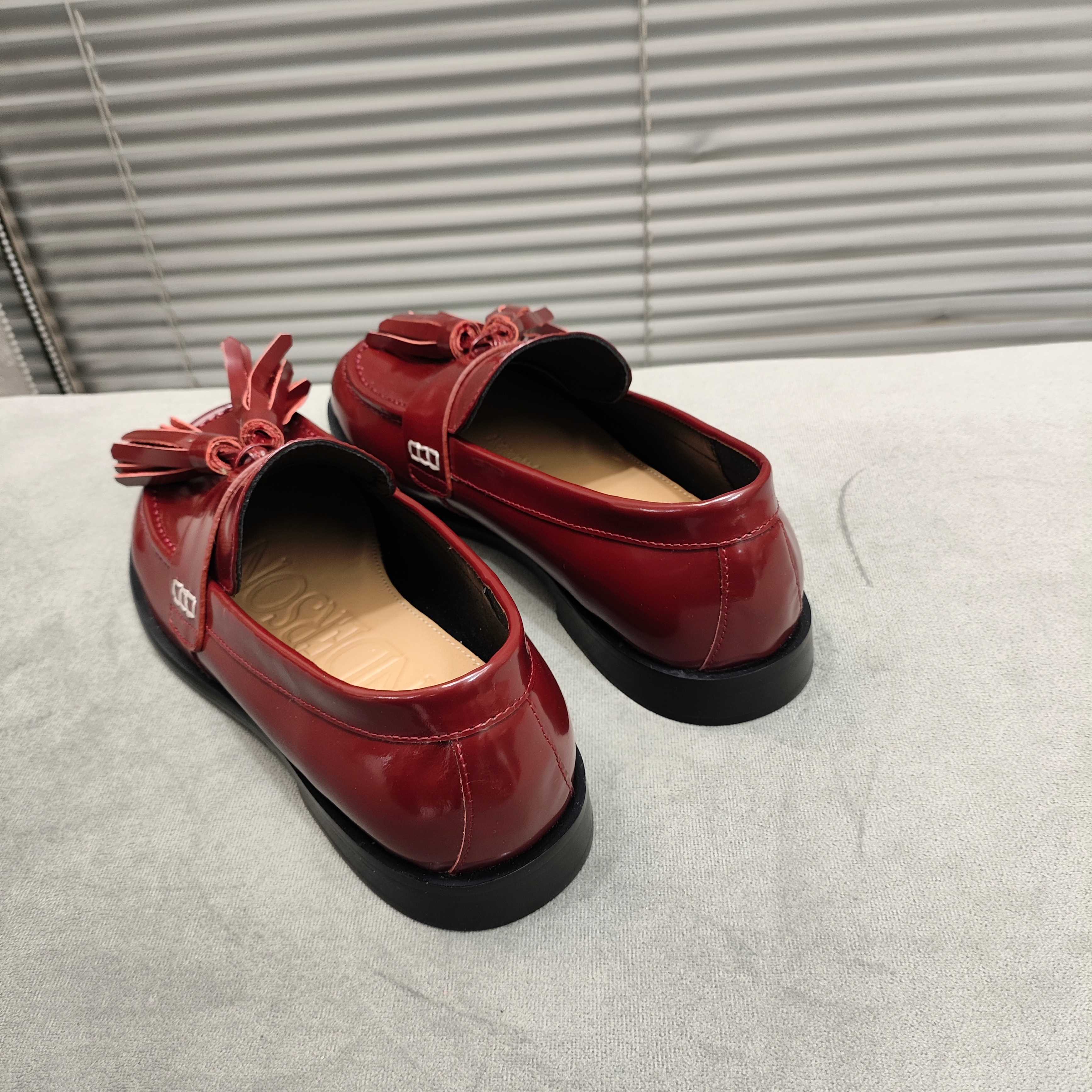 JW Anderson Women's Burgundy Leather Tassel Loafers Slip-On Shoes 6 a1742370488985 0887