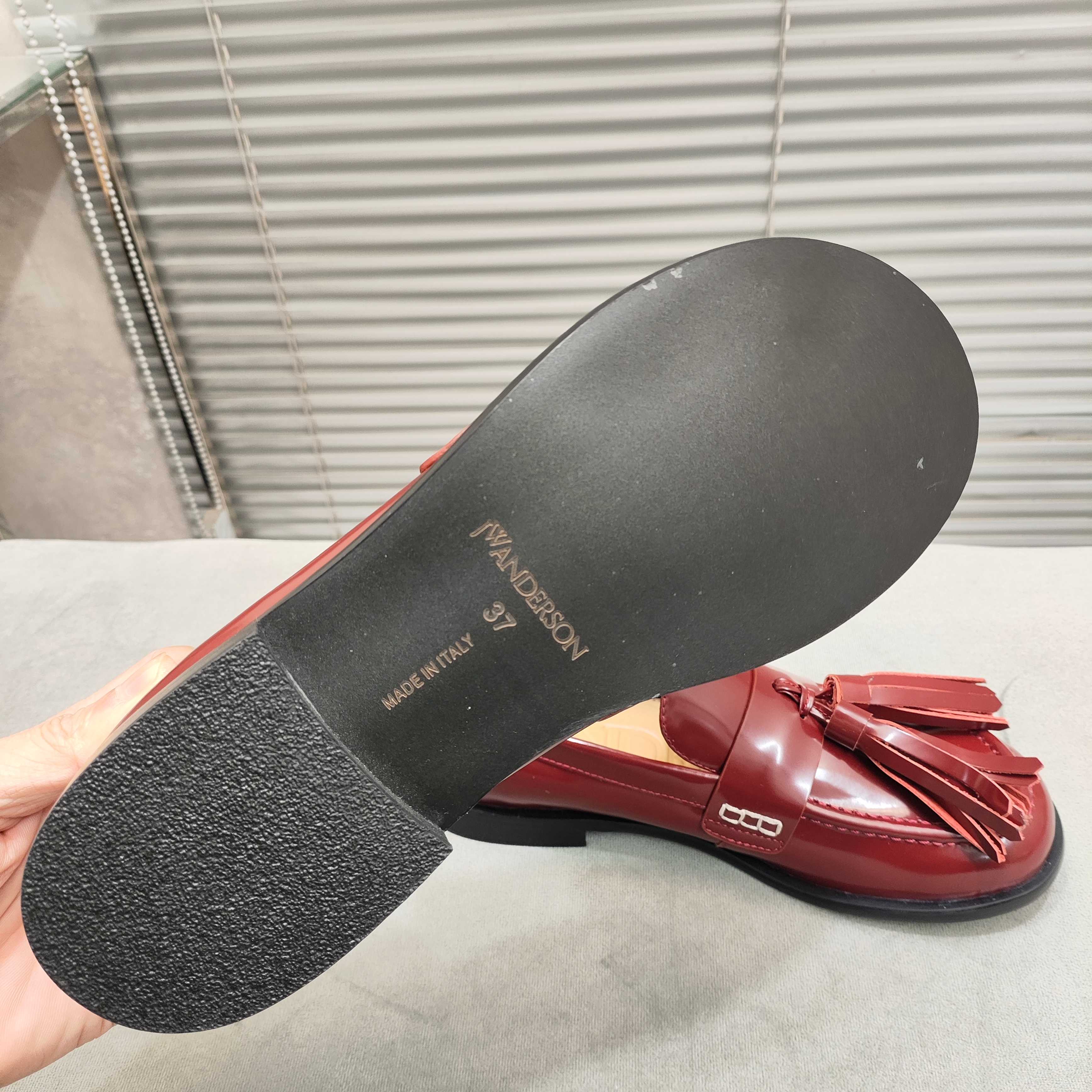 JW Anderson Women's Burgundy Leather Tassel Loafers Slip-On Shoes 10 a1742370491988 2635