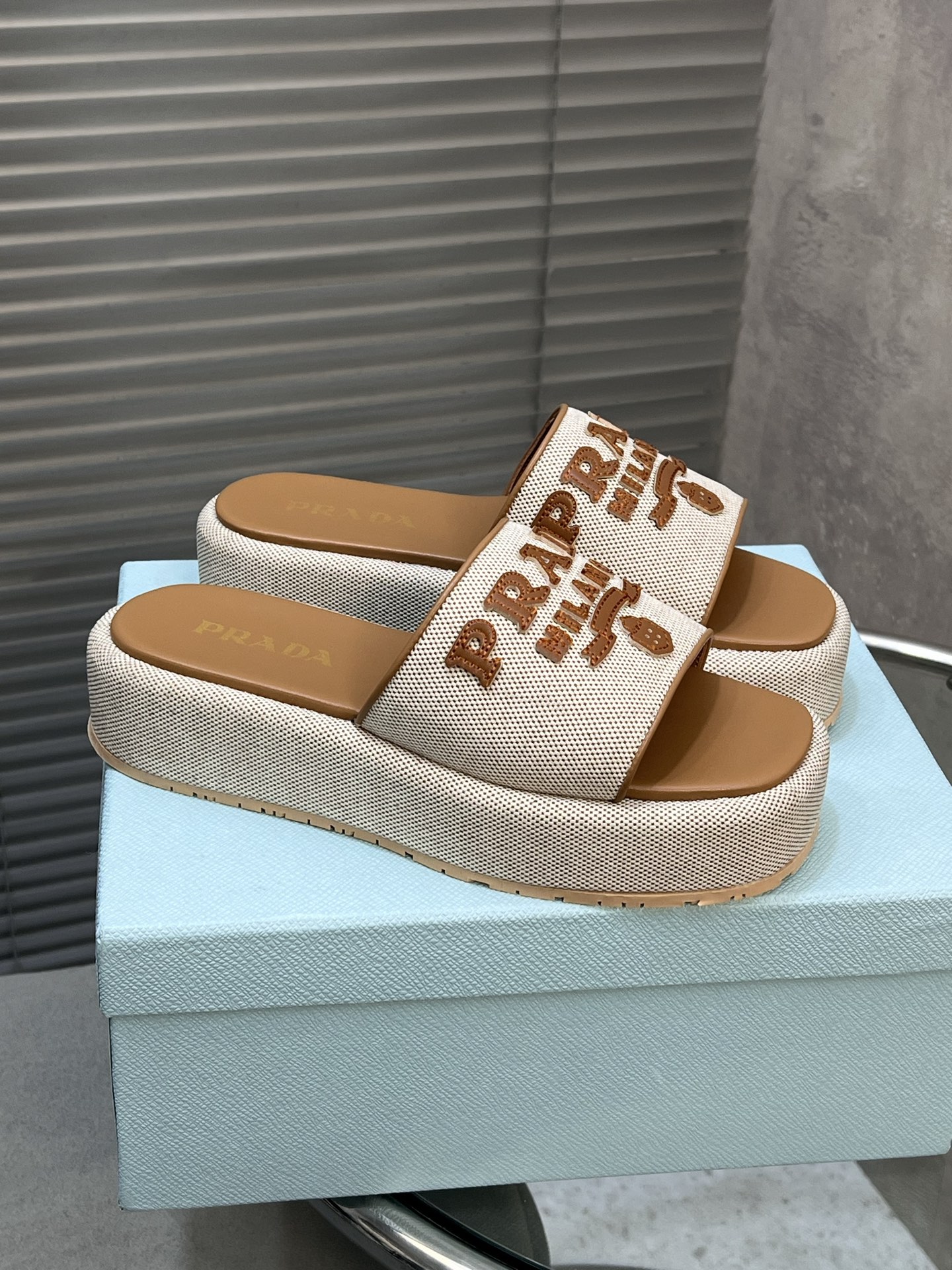 Prada Platform Slides Women's Summer Beach Pool Sandal Beige, Size 35-41 4 i1745215616316 1685 0 1