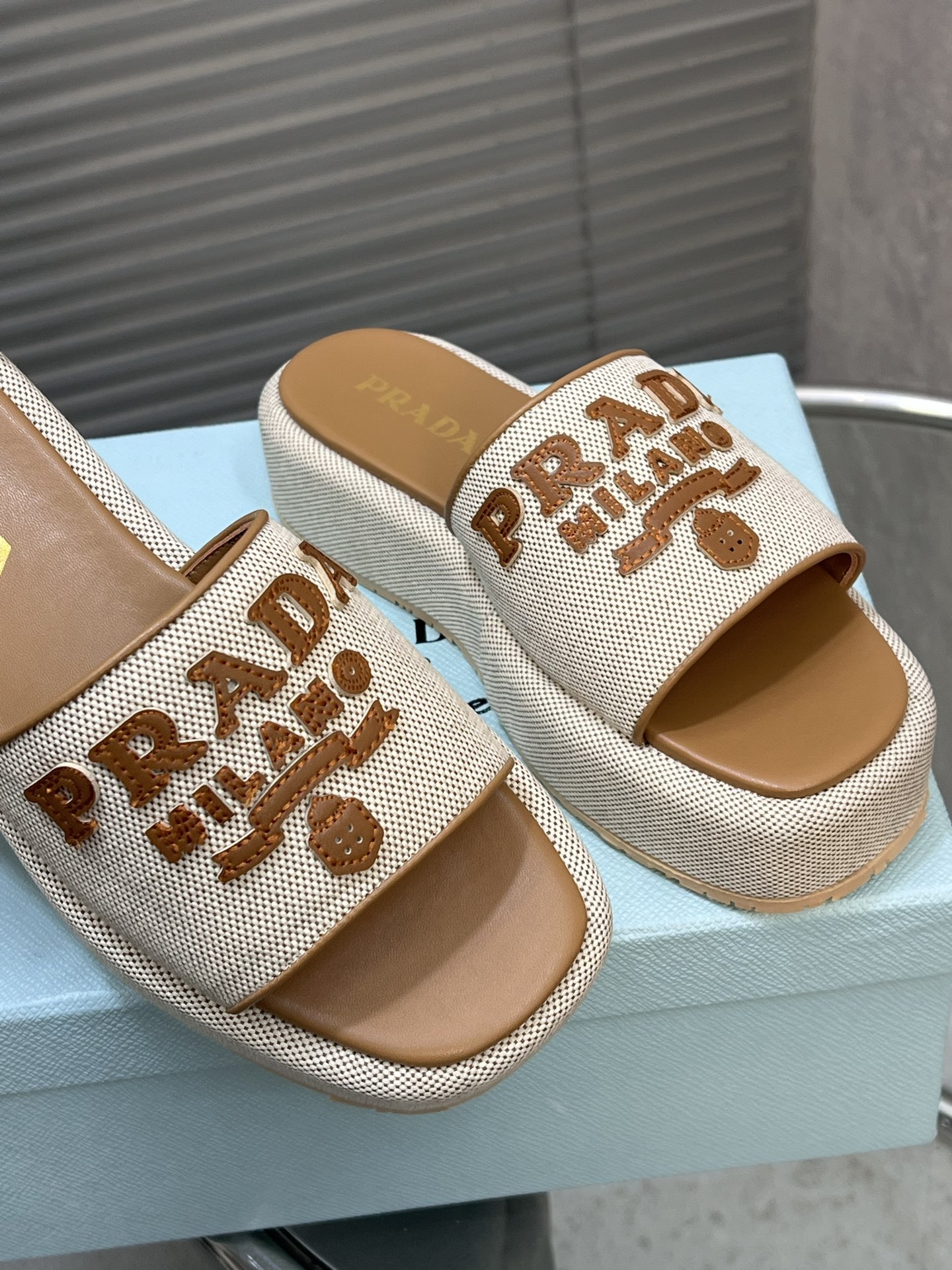 Prada Platform Slides Women's Summer Beach Pool Sandal Beige, Size 35-41 8 i1745215616316 4120 0 6