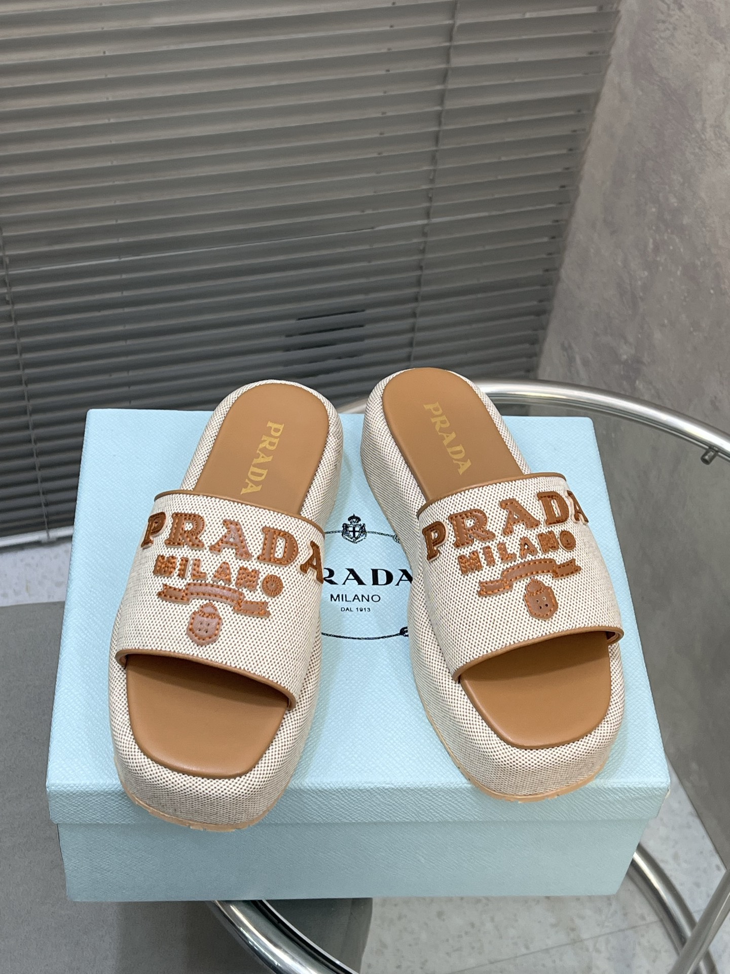 Prada Platform Slides Women's Summer Beach Pool Sandal Beige, Size 35-41 3 i1745215616316 7828 0 0
