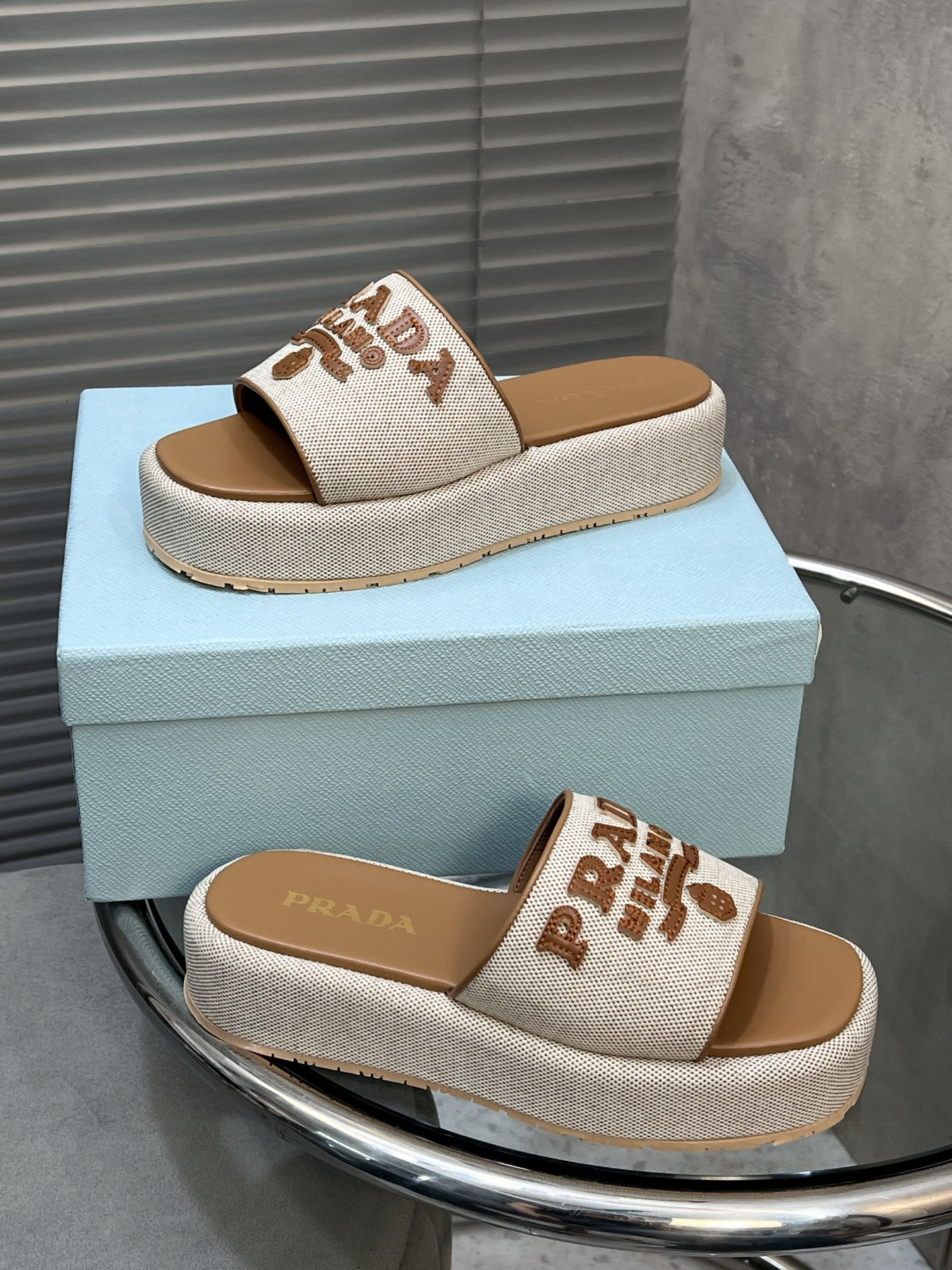 Prada Platform Slides Women's Summer Beach Pool Sandal Beige, Size 35-41 7 i1745215618621 1434 0 5