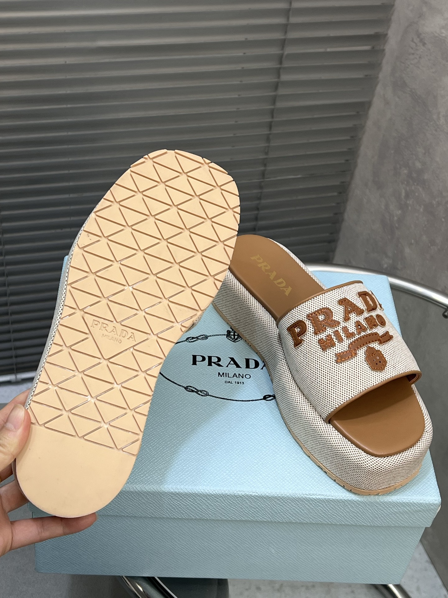 Prada Platform Slides Women's Summer Beach Pool Sandal Beige, Size 35-41 9 i1745215618647 3420 0 7
