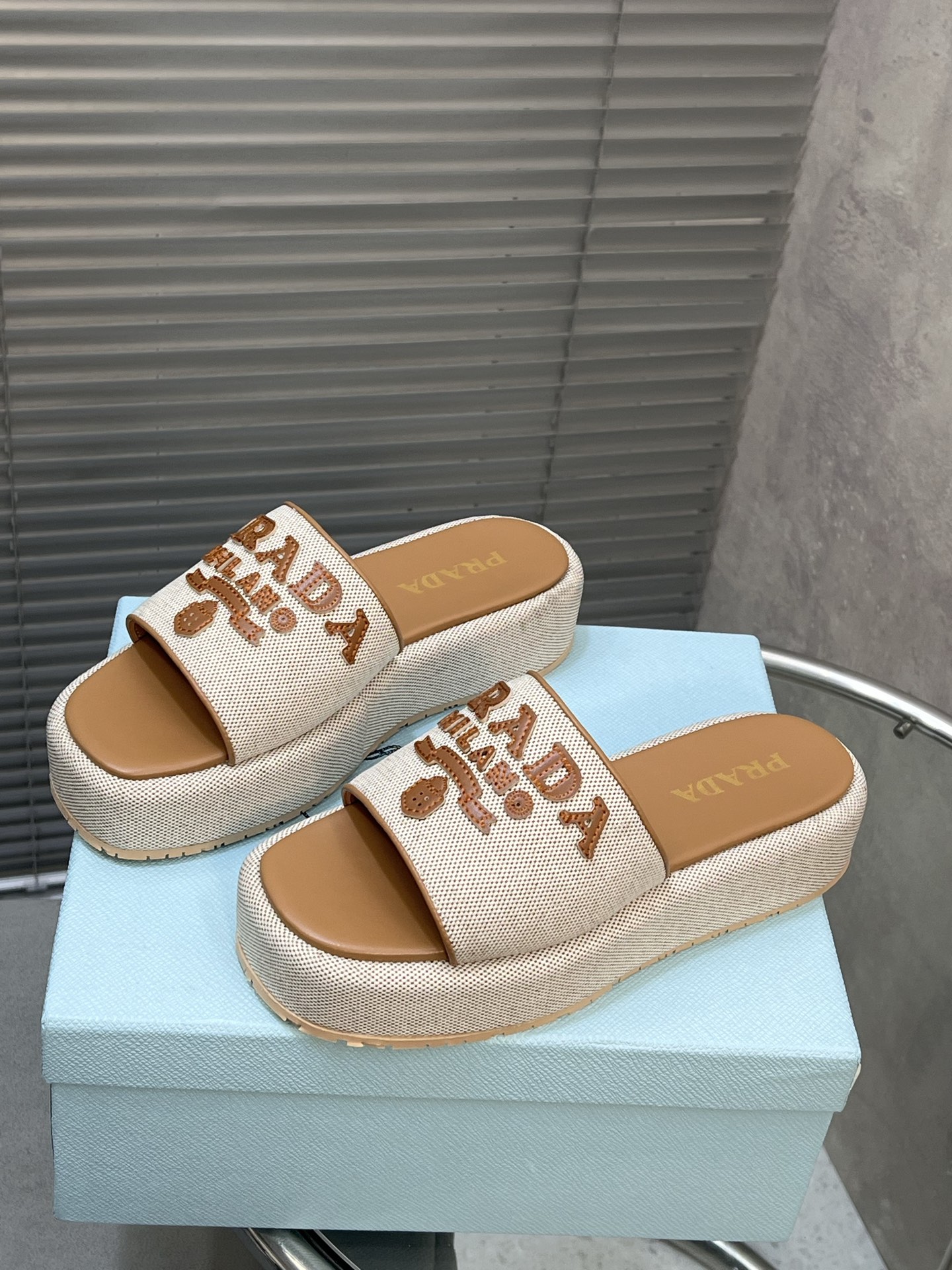 Prada Platform Slides Women's Summer Beach Pool Sandal Beige, Size 35-41 6 i1745215618674 7905 0 3