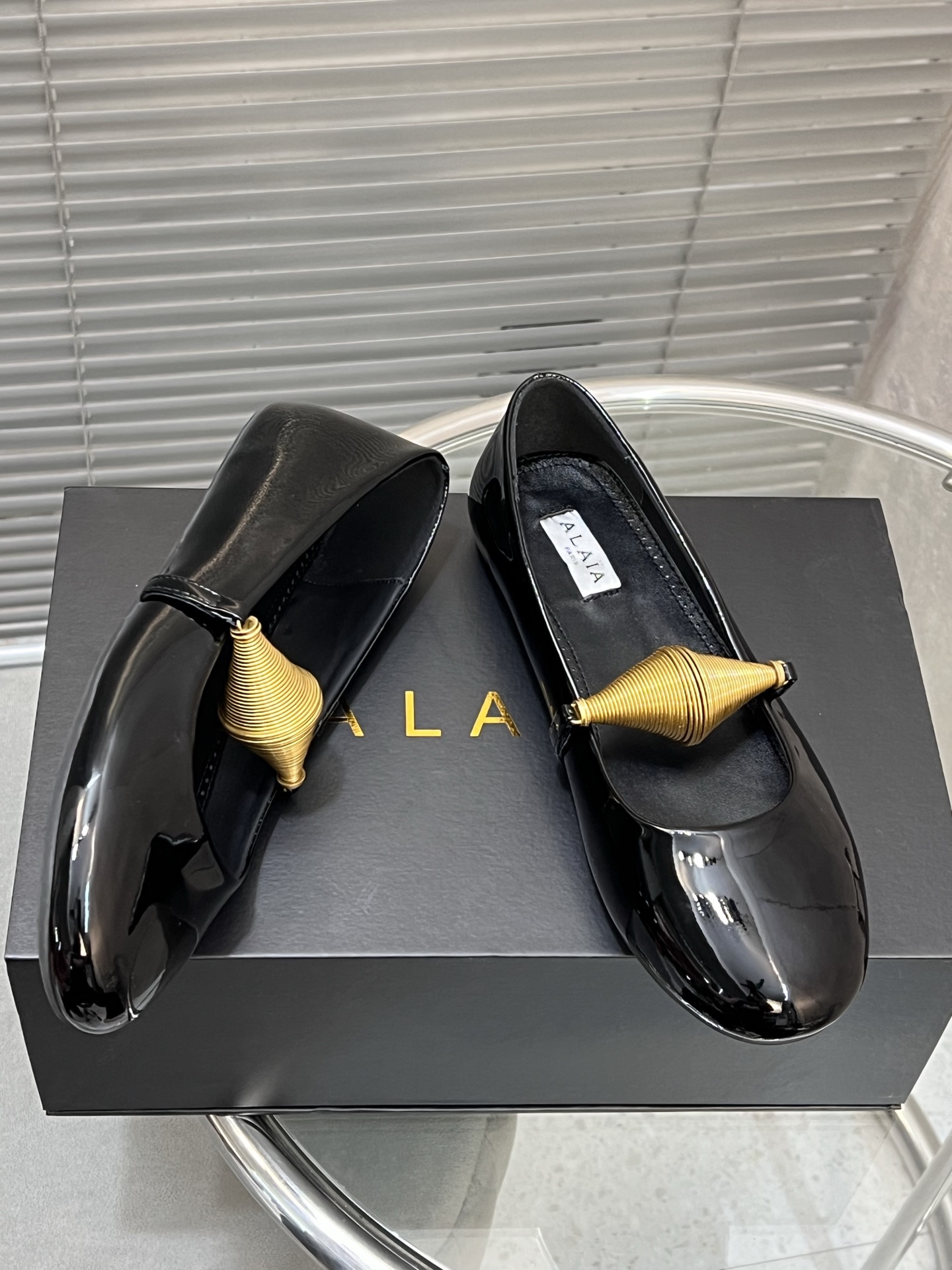 Alaia Women's Black Patent Leather Ballet Flats with Gold Accent 5 i1745378795864 3074 0 2