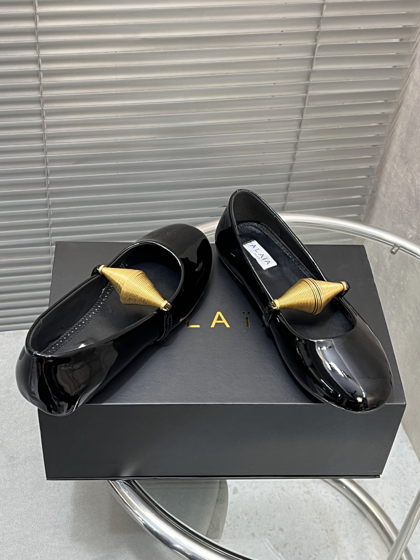 Alaia Women's Black Patent Leather Ballet Flats with Gold Accent 6 i1745378795864 5069 0 4