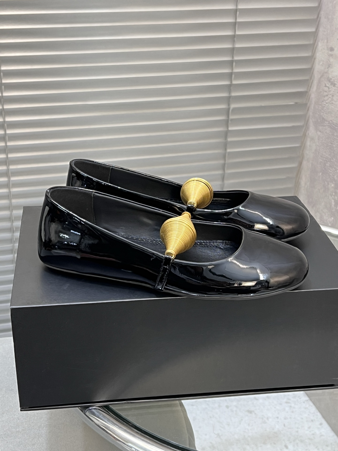 Alaia Women's Black Patent Leather Ballet Flats with Gold Accent 4 i1745378795864 9467 0 1