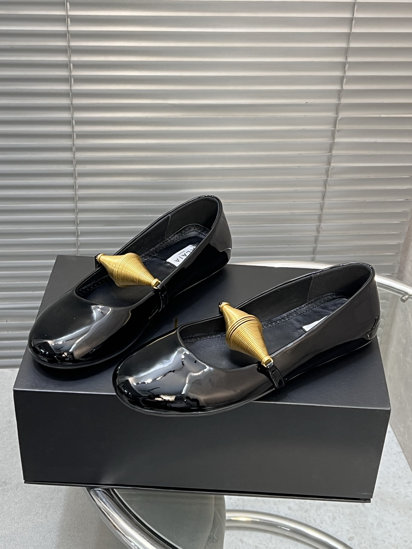 Alaia Women's Black Patent Leather Ballet Flats with Gold Accent 2 i1745378805774 2652 0 3