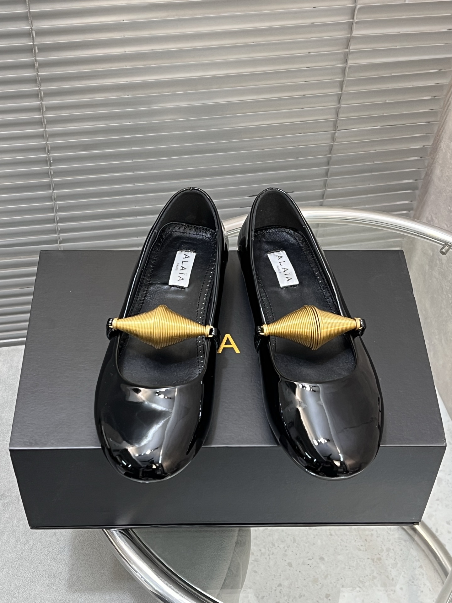 Alaia Women's Black Patent Leather Ballet Flats with Gold Accent 3 i1745378805881 6928 0 0