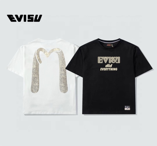 EVISU 25SS Men's and Women's Short Sleeve T-Shirt with Big M Print