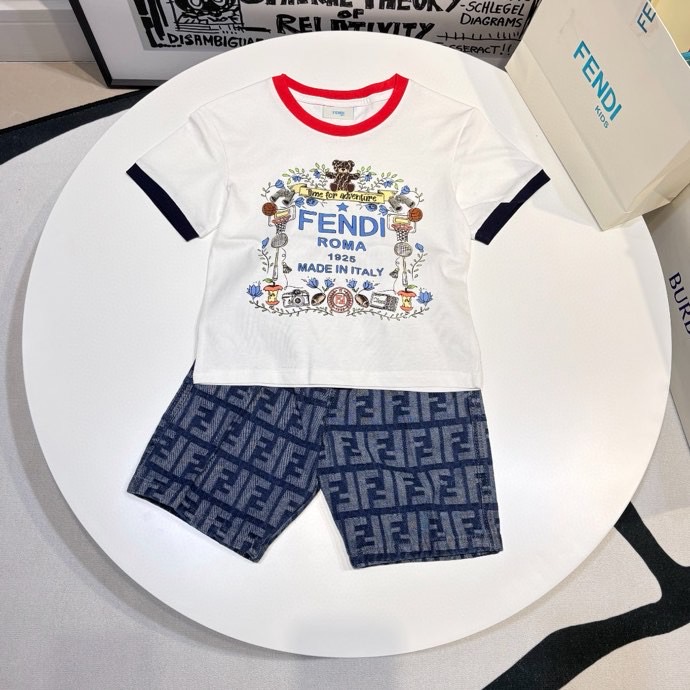 Fendi Kids White Cotton T-Shirt with Shorts Set - Sizes 100-150
