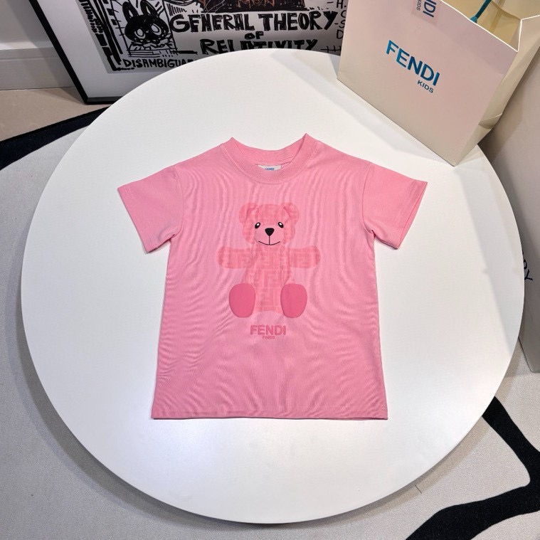 Fendi Kids Pink Bear Print T-Shirt - Stylish & Comfortable (Sizes 100-150)