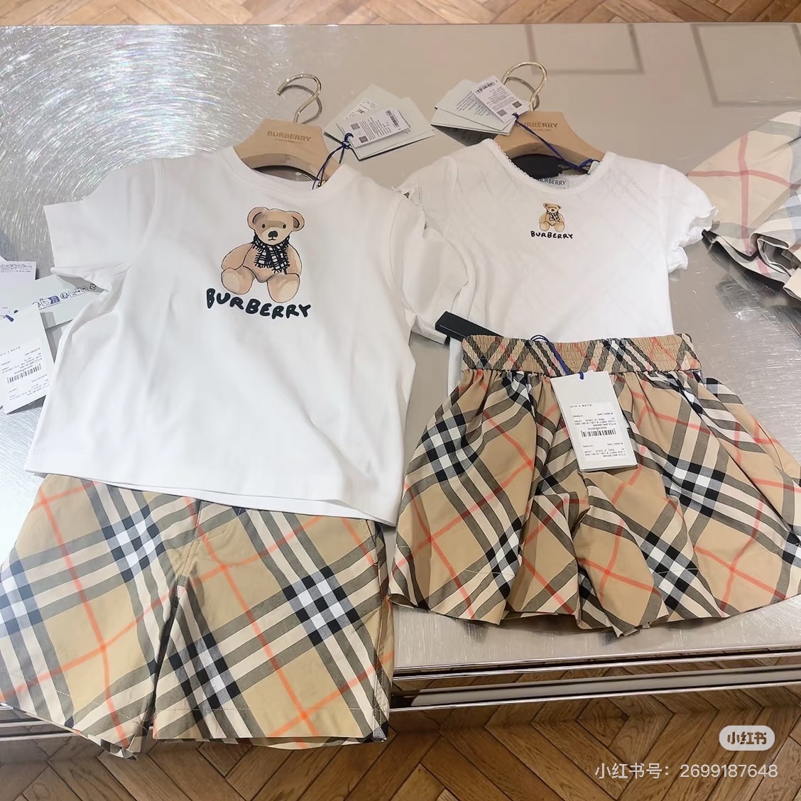 Burberry Kids' T-Shirt and Shorts/Skirt Set - Iconic Check Pattern