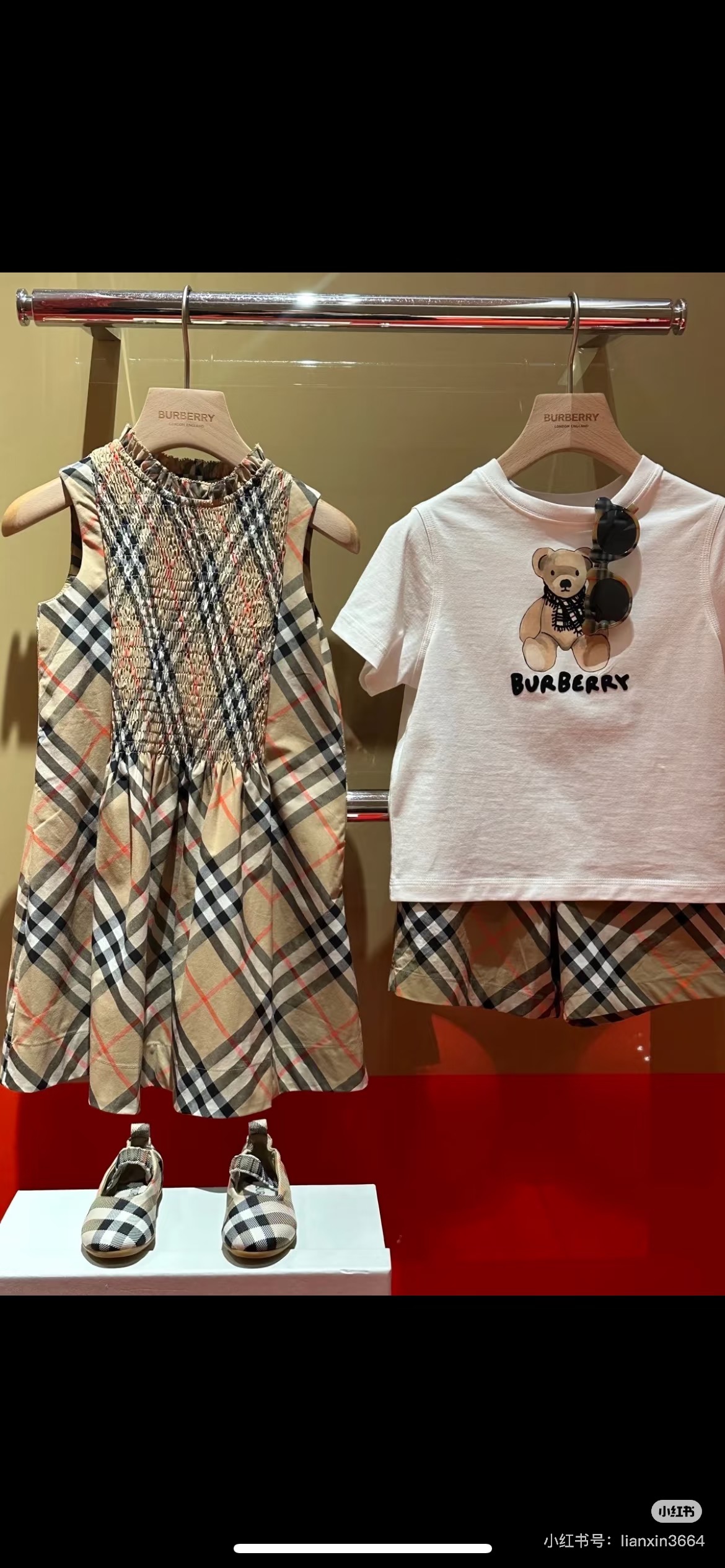 Burberry Kids Outfits T-shirt Shorts Sets Tartan Dress And Shoes Size 100-150