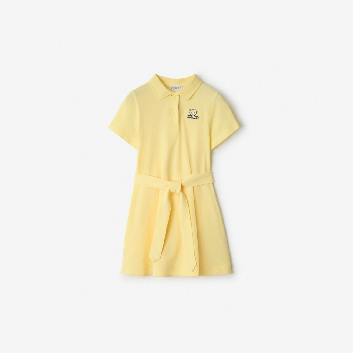 Burberry Kids' Yellow Polo Dress with Embroidered Logo and Tie Waist