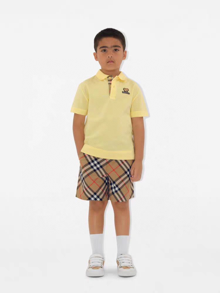 Burberry Kids' Classic Check Shorts Set - Yellow Polo Top & Shorts Outfit