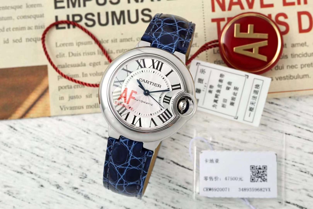 Cartier Reloj Azul Piel de cocodrilo Acero Correa piel