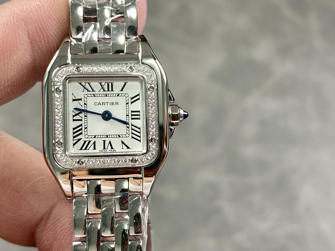 Cartier Reloj Azul Plata Incrustados con diamantes Cinturón de acero inoxidable