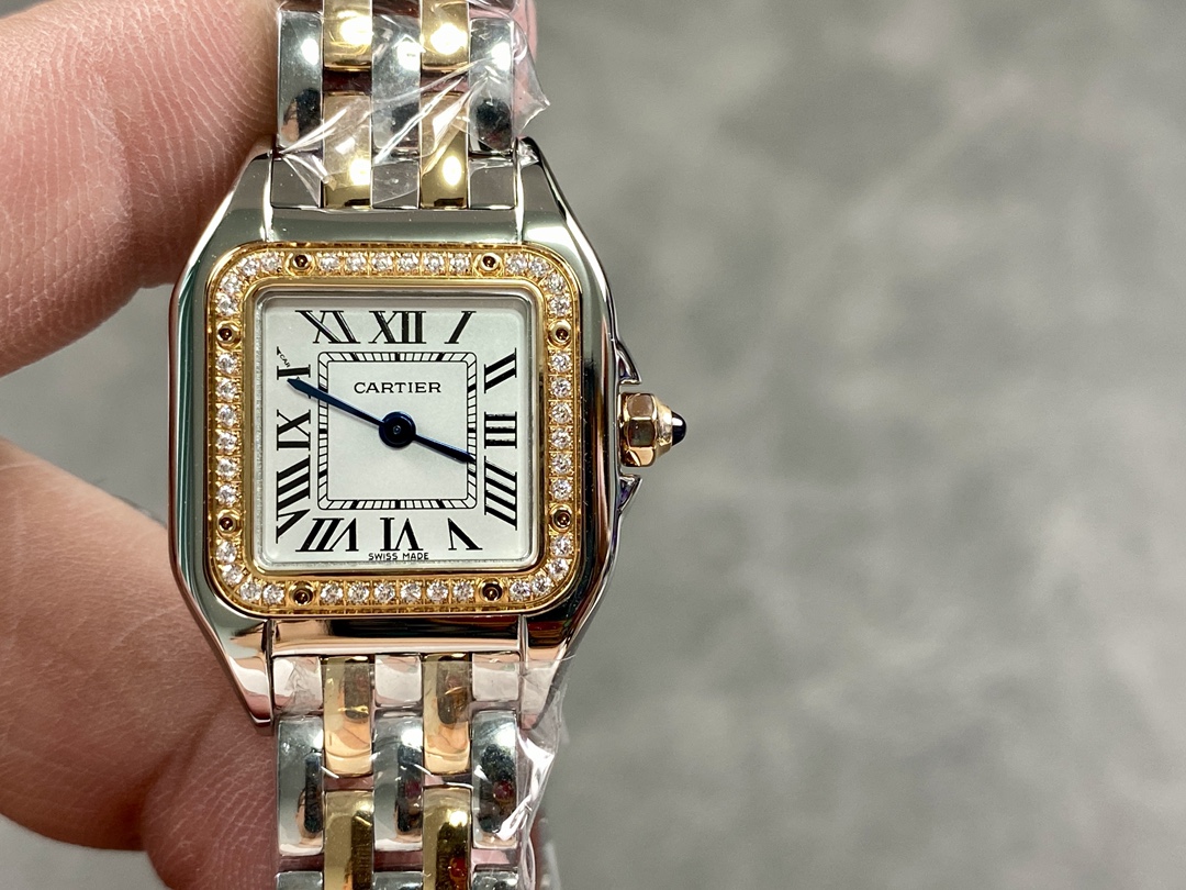 Cartier Reloj Azul Plata Incrustados con diamantes Cinturón de acero inoxidable