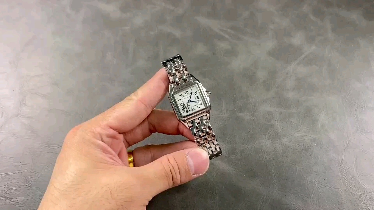 Cartier Reloj Azul Plata Incrustados con diamantes Cinturón de acero inoxidable