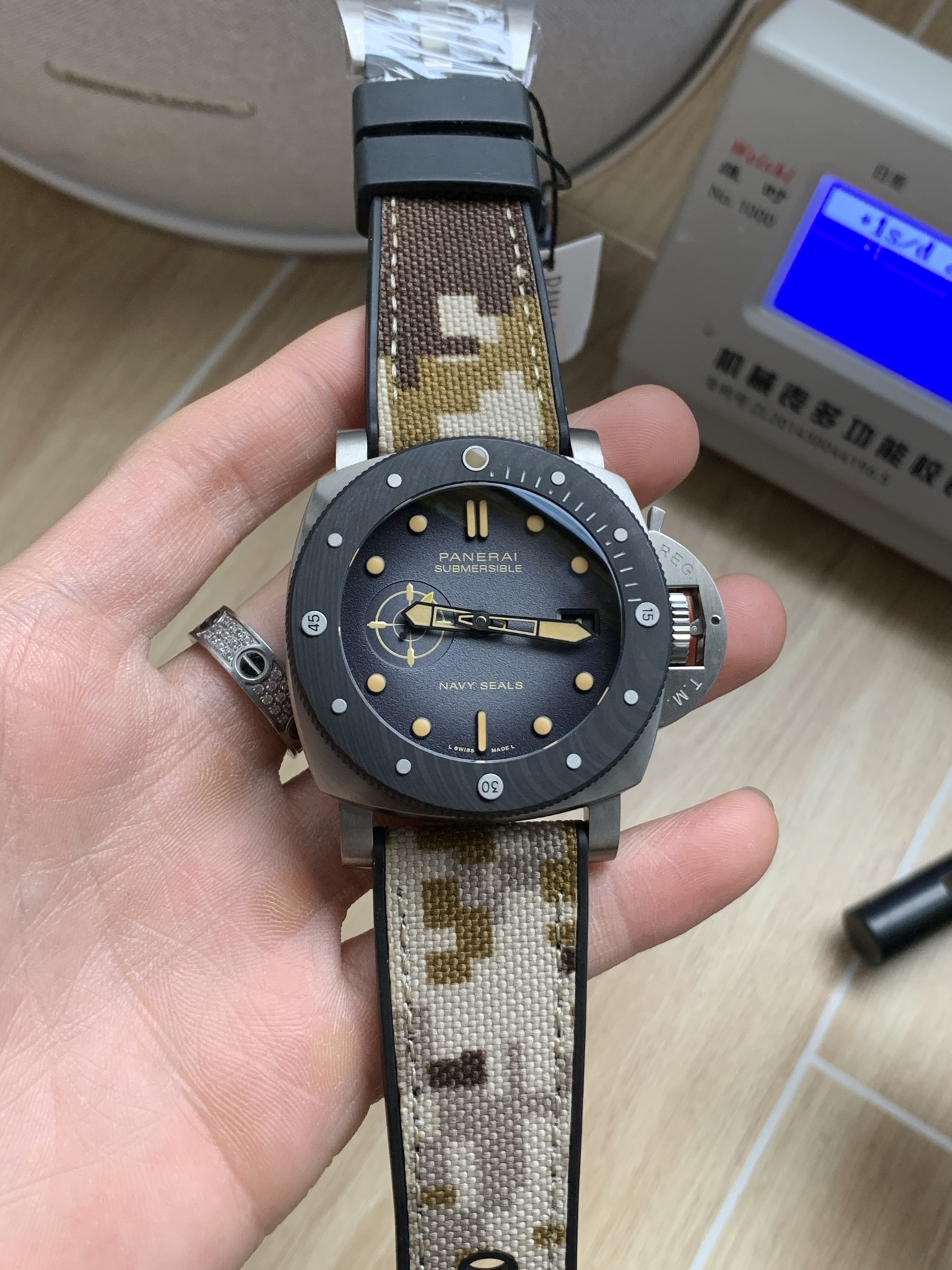 Panerai Submersible Navy SEALs Titanium Men's Watch, Camo Rubber Strap, 47mm 1 a1749740679136 1435