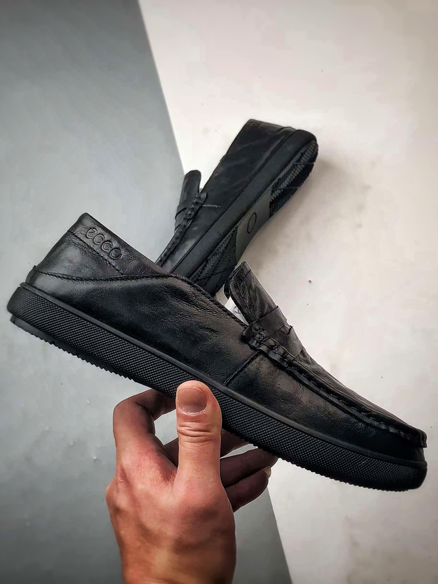 终端供货 ECCO爱步乐福鞋男 夏季真皮透气舒适一脚蹬豆豆鞋