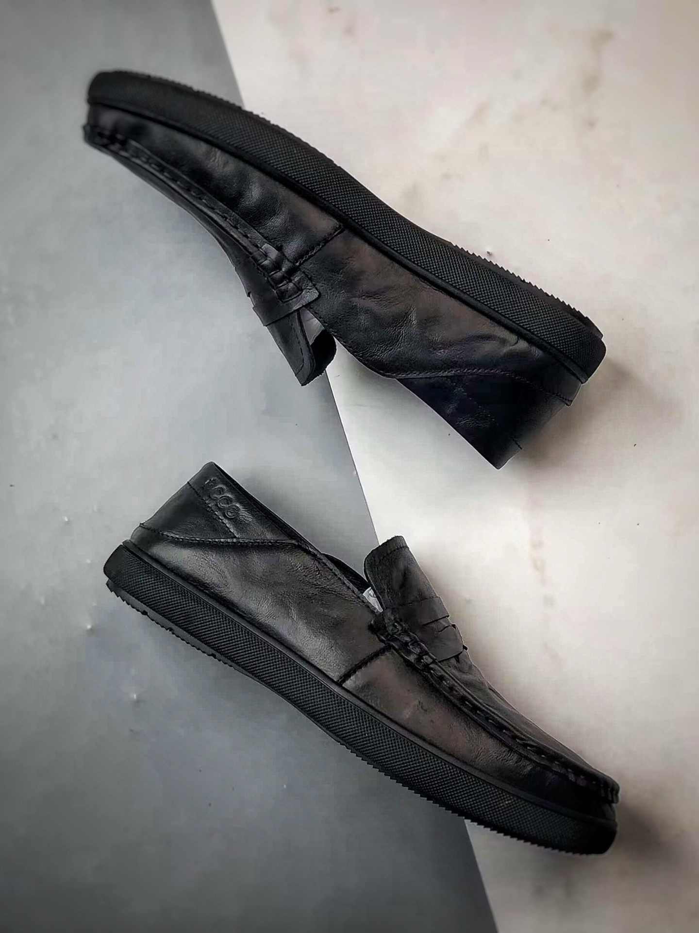 终端供货 ECCO爱步乐福鞋男 夏季真皮透气舒适一脚蹬豆豆鞋