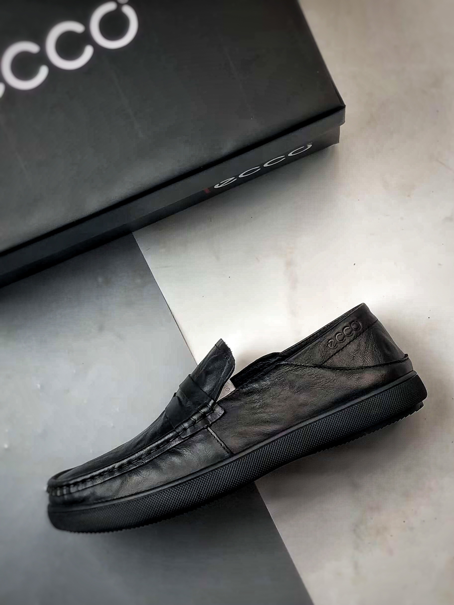 终端供货 ECCO爱步乐福鞋男 夏季真皮透气舒适一脚蹬豆豆鞋