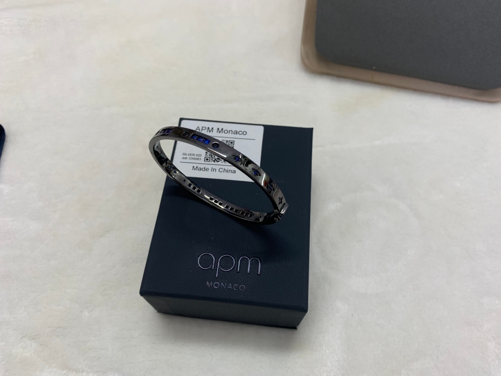 [明星同款]APM 海蓝色摩斯密码银手镯简约时尚高级设计感