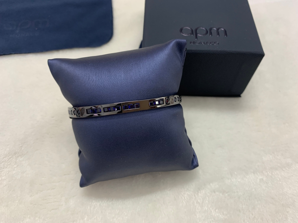 [明星同款]APM 海蓝色摩斯密码银手镯简约时尚高级设计感