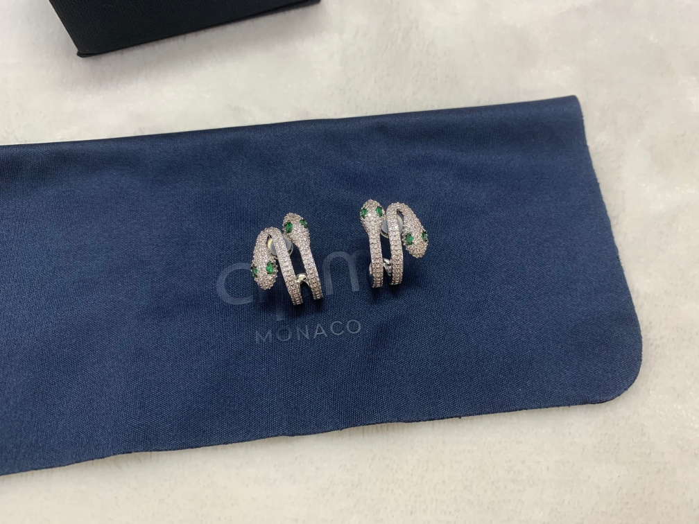 APMMonaco密镶交织Kaa银白色耳环女精致气质款耳饰品礼物