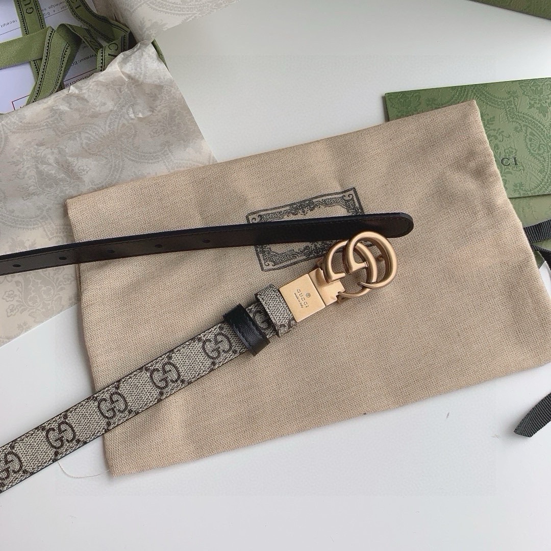 GUCCI  🛍 2.0cm Double G Buckle Double sided Narrow Version Waist Belt - Tie 7