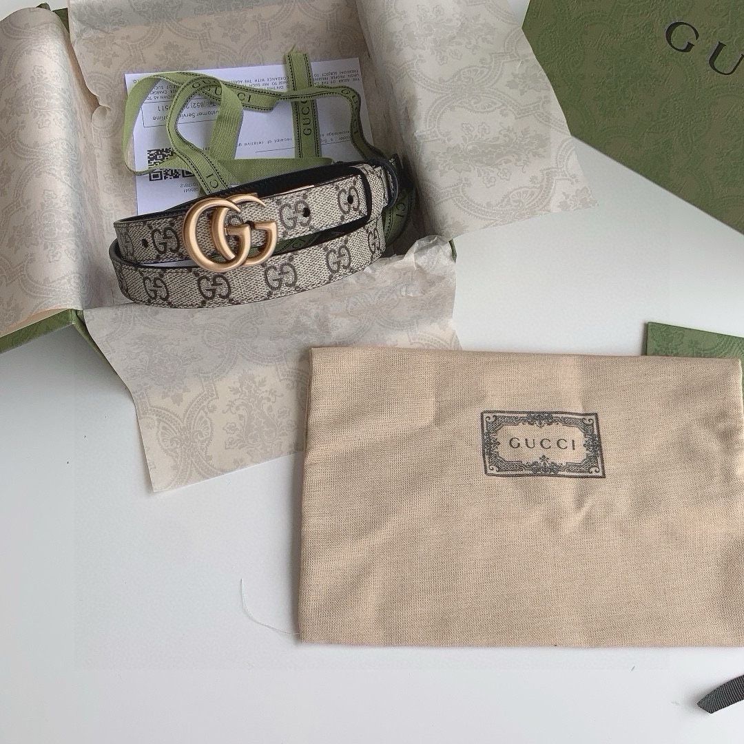 GUCCI  🛍 2.0cm Double G Buckle Double sided Narrow Version Waist Belt - Tie 2