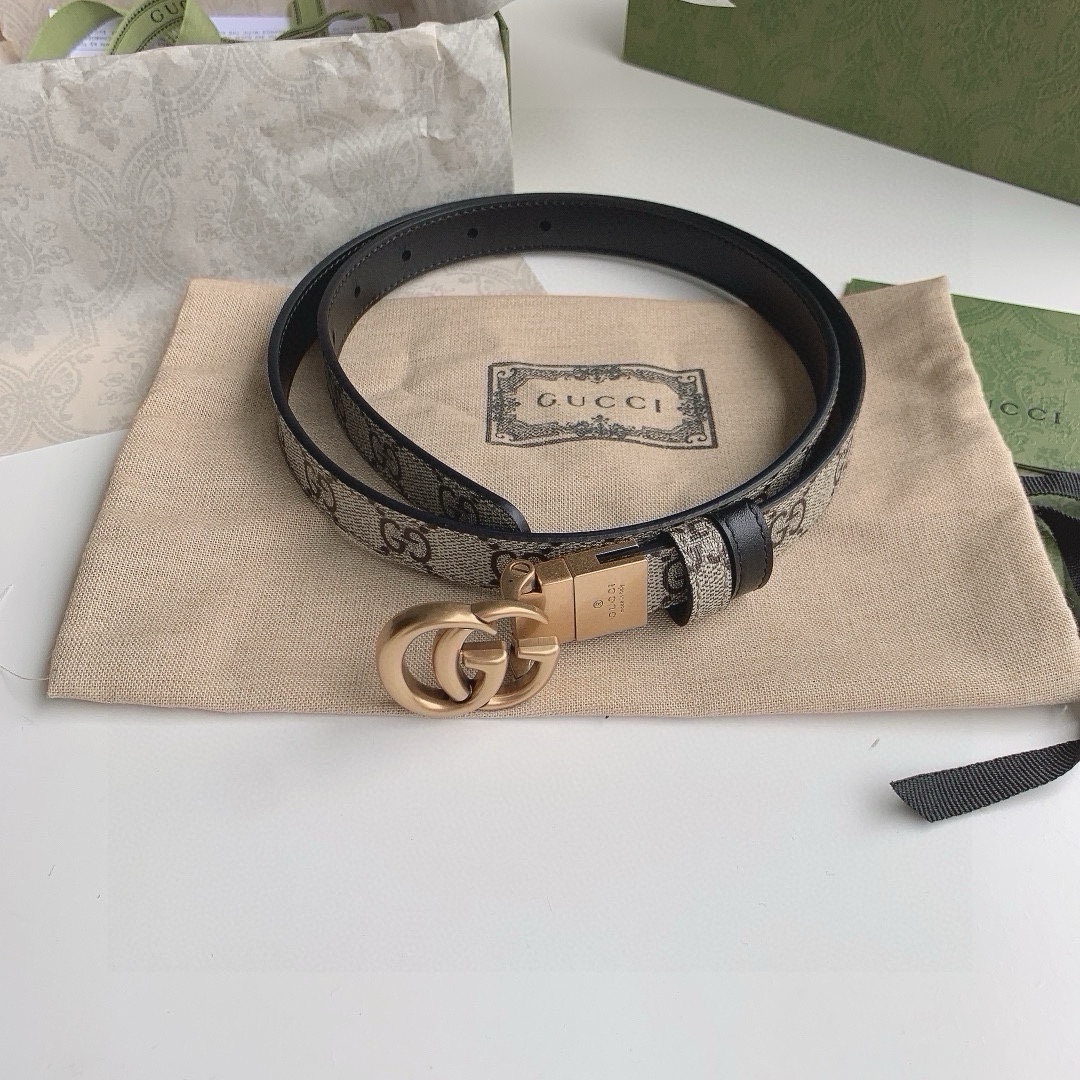 GUCCI  🛍 2.0cm Double G Buckle Double sided Narrow Version Waist Belt - Tie 5