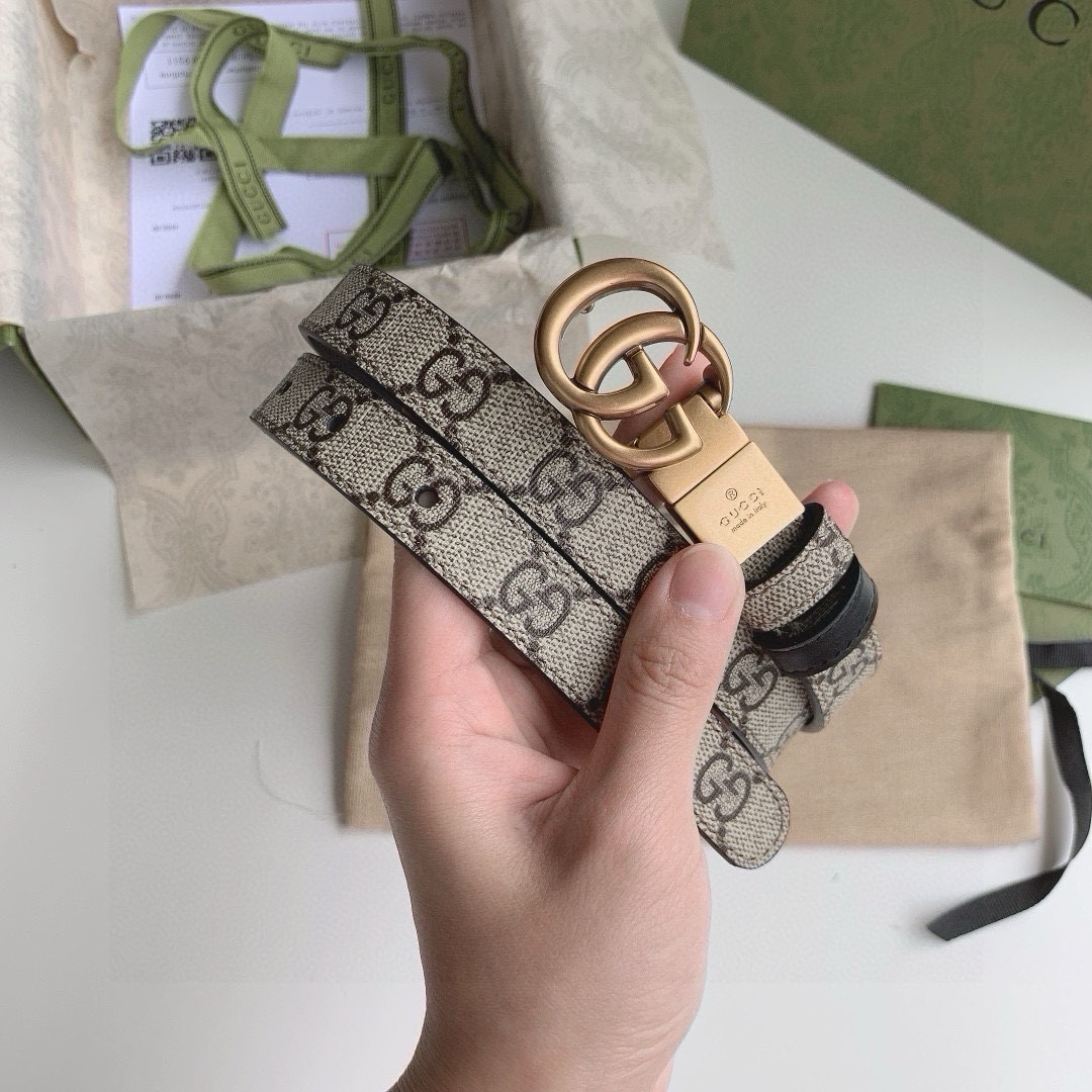 GUCCI  🛍 2.0cm Double G Buckle Double sided Narrow Version Waist Belt - Tie 3