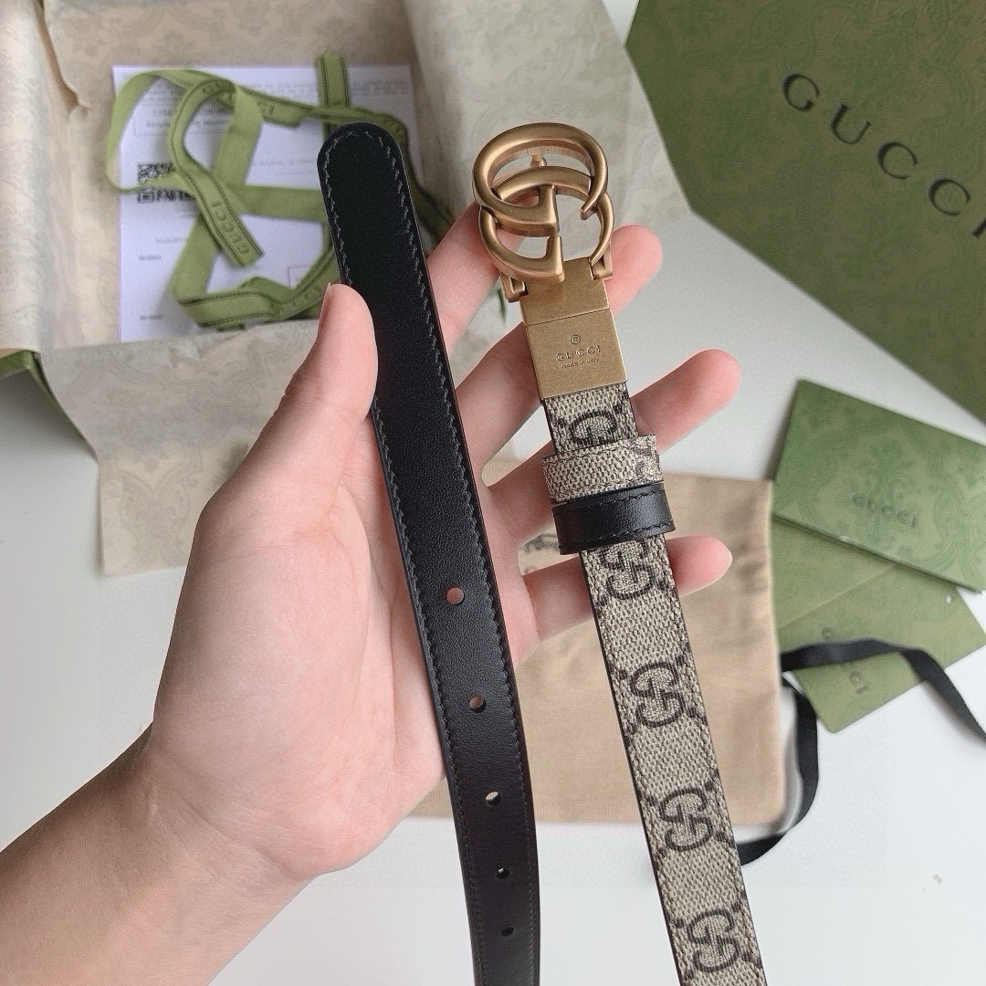 GUCCI  🛍 2.0cm Double G Buckle Double sided Narrow Version Waist Belt - Tie 6
