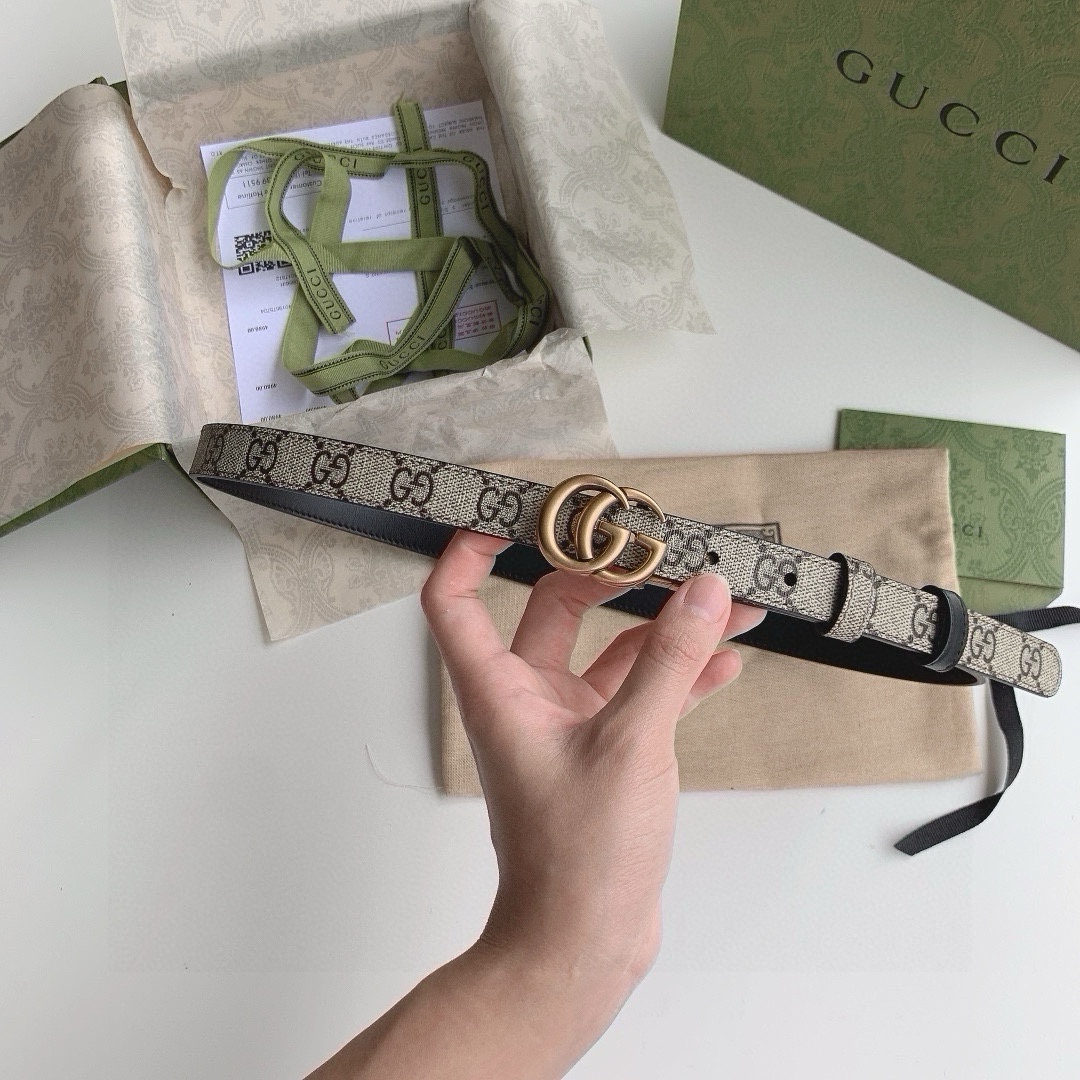 GUCCI 🛍 2.0cm Double G Buckle Double sided Narrow Version Waist Belt - Tie
