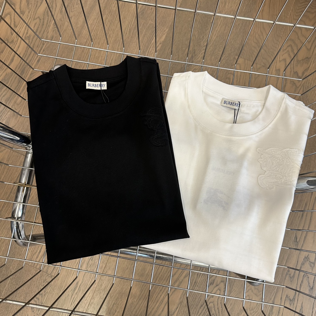 Burberry Kleidung T-Shirt Schwarz Weiß Unisex Baumwolle Frühling/Sommer Kollektion Fashion Kurzarm