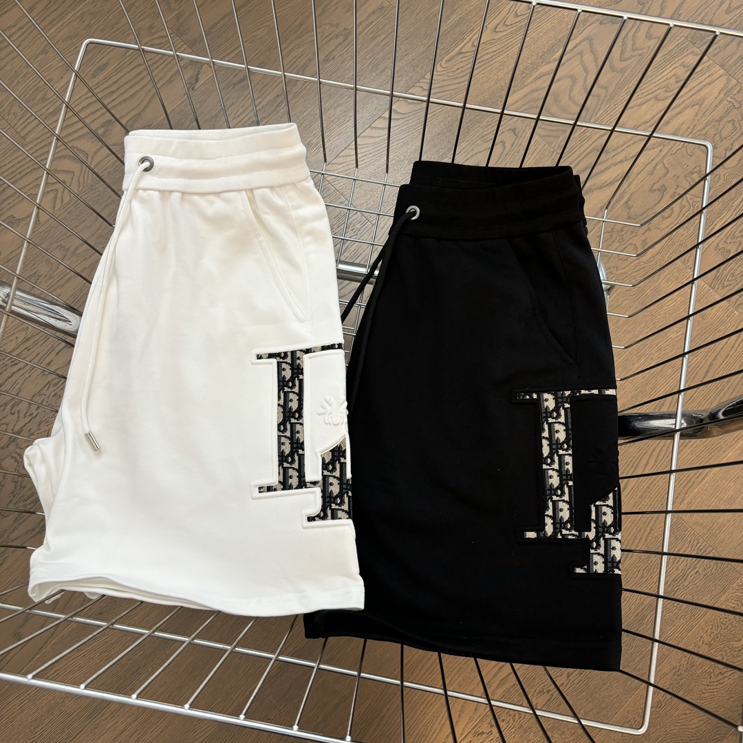 Dior Kleidung Kurze Hosen Schwarz Weiß Stickerei Baumwolle Lässig