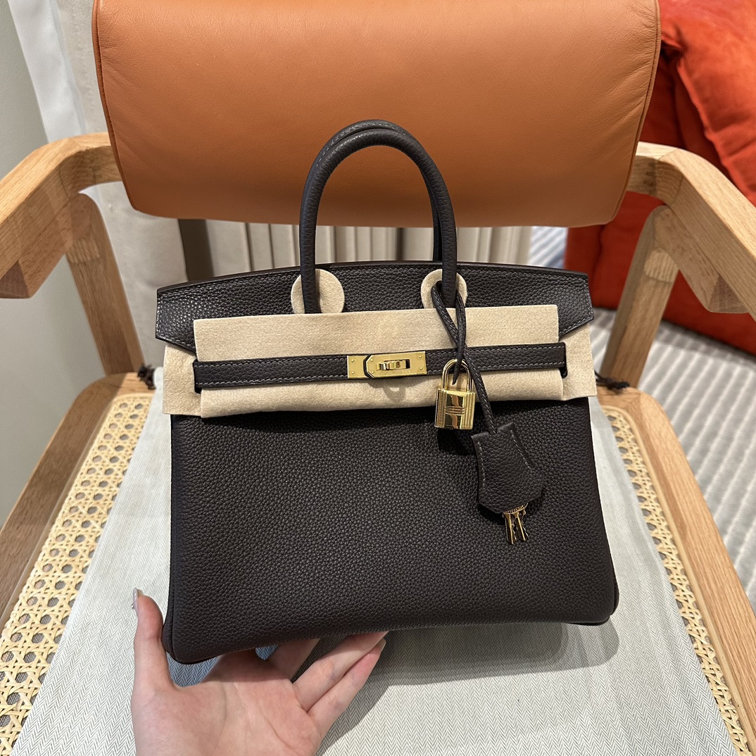 Hermès Birkin25cm, 47/Chocolat, togo, gold, all handmade!!