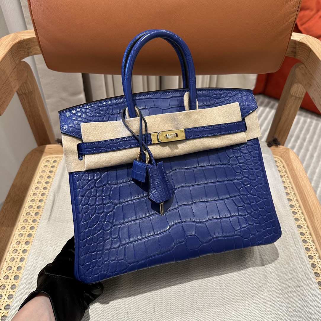 Hermes Birkin Bags Handbags Blue Gold Platinum Hardware