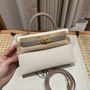 Hermes Kelly Handbags Crossbody & Shoulder Bags Gold Grey Milkshake White Hardware Epsom Mini