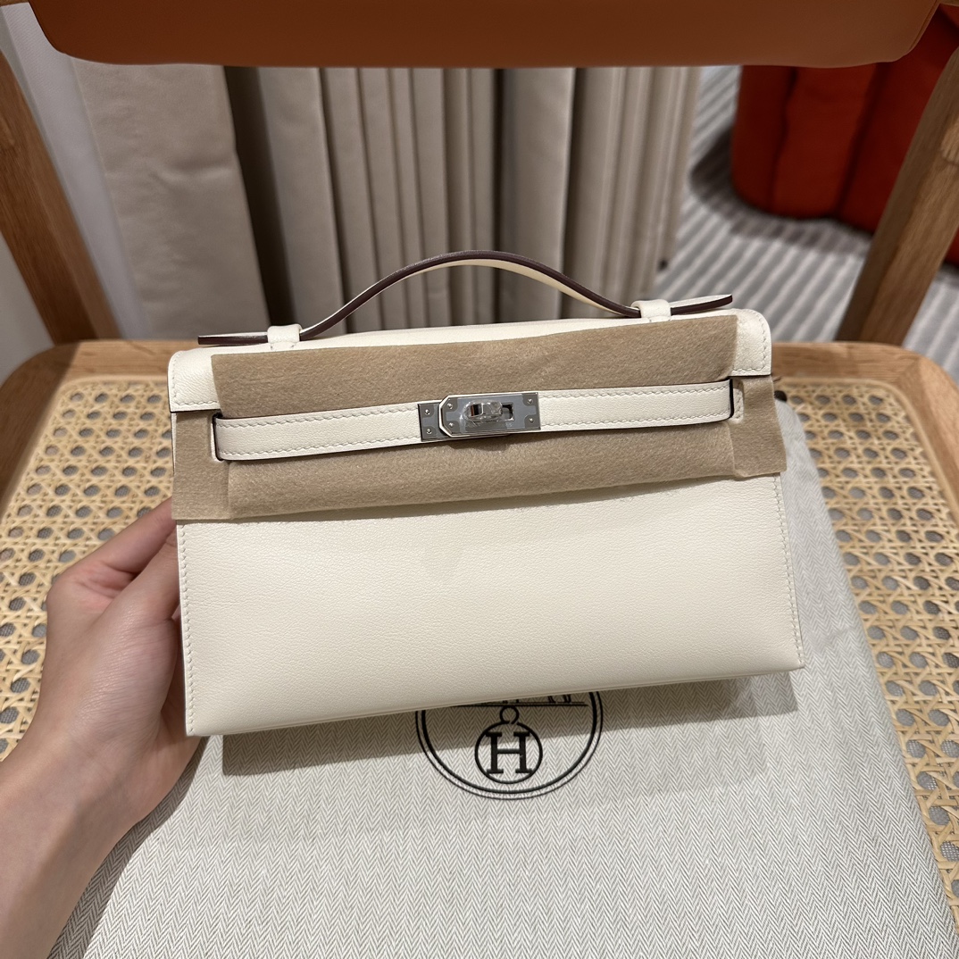 Hermes Kelly Handbags Crossbody & Shoulder Bags Designer Replica
 White Silver Hardware Mini