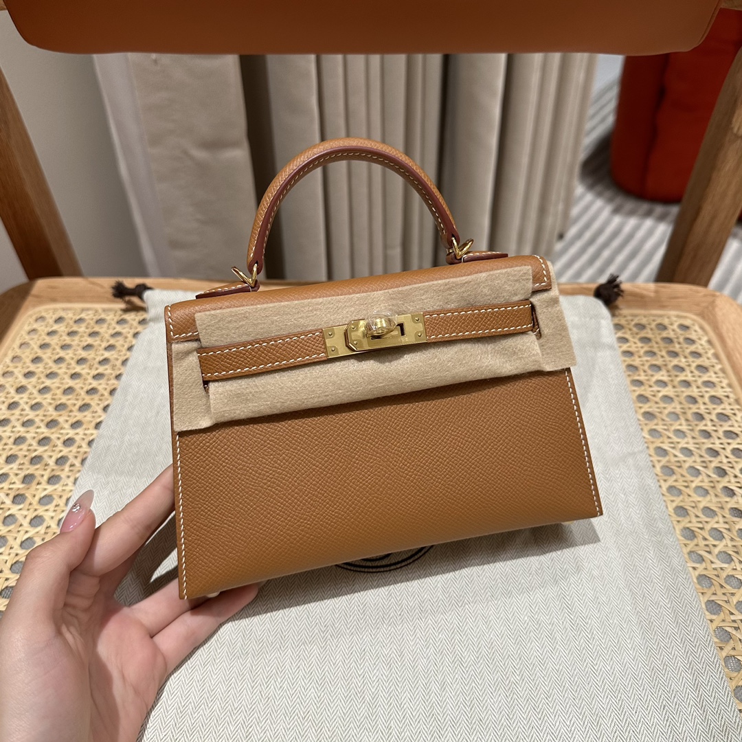 Hermes Kelly Handbags Crossbody & Shoulder Bags Top brands like
 Brown Coffee Color Gold Hardware Epsom Mini
