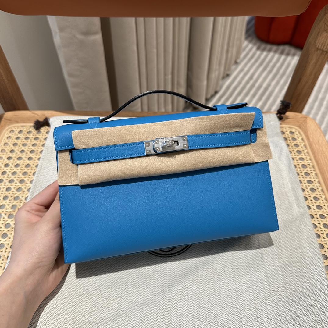 Hermès mini kelly1, B3/Blue Zanzibar, swift, sliver, all handmade!!
